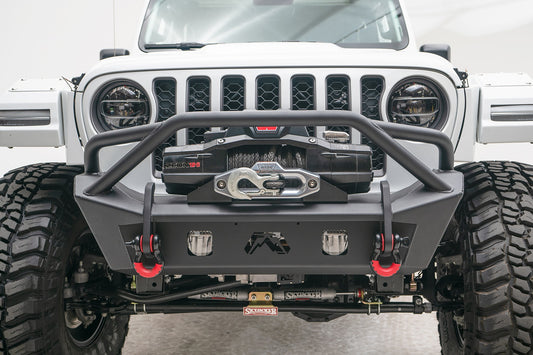 Fab Fours - JL18-b4752-1 - Stubby Bumper Fits 18 22 Fits/for Gladiator Wrangler Fits Select: 2021 JEEP GLADIATOR 2021 JEEP WRANGLER UNLIMITED SPORT