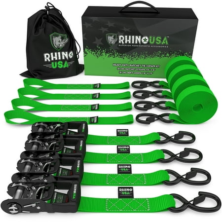 Rhino USA - Heavy duty Ratchet Tie down kit - Green