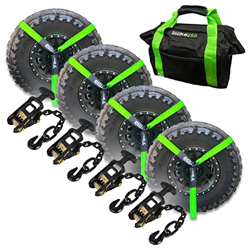 Rhino USA - Car Tie-Down Lasso Straps (4 Pack Green)